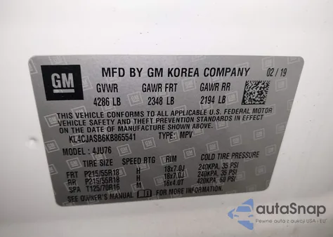 2019 Buick Encore Fwd Preferred z USA, uszkodzony, nr VIN KL4CJASB6KB865541